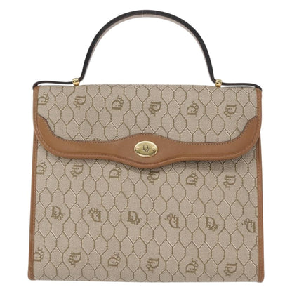 Christian Dior Vintage Honeycomb Handbag Canvas Leather, BEIGE, CANVAS, Handbag