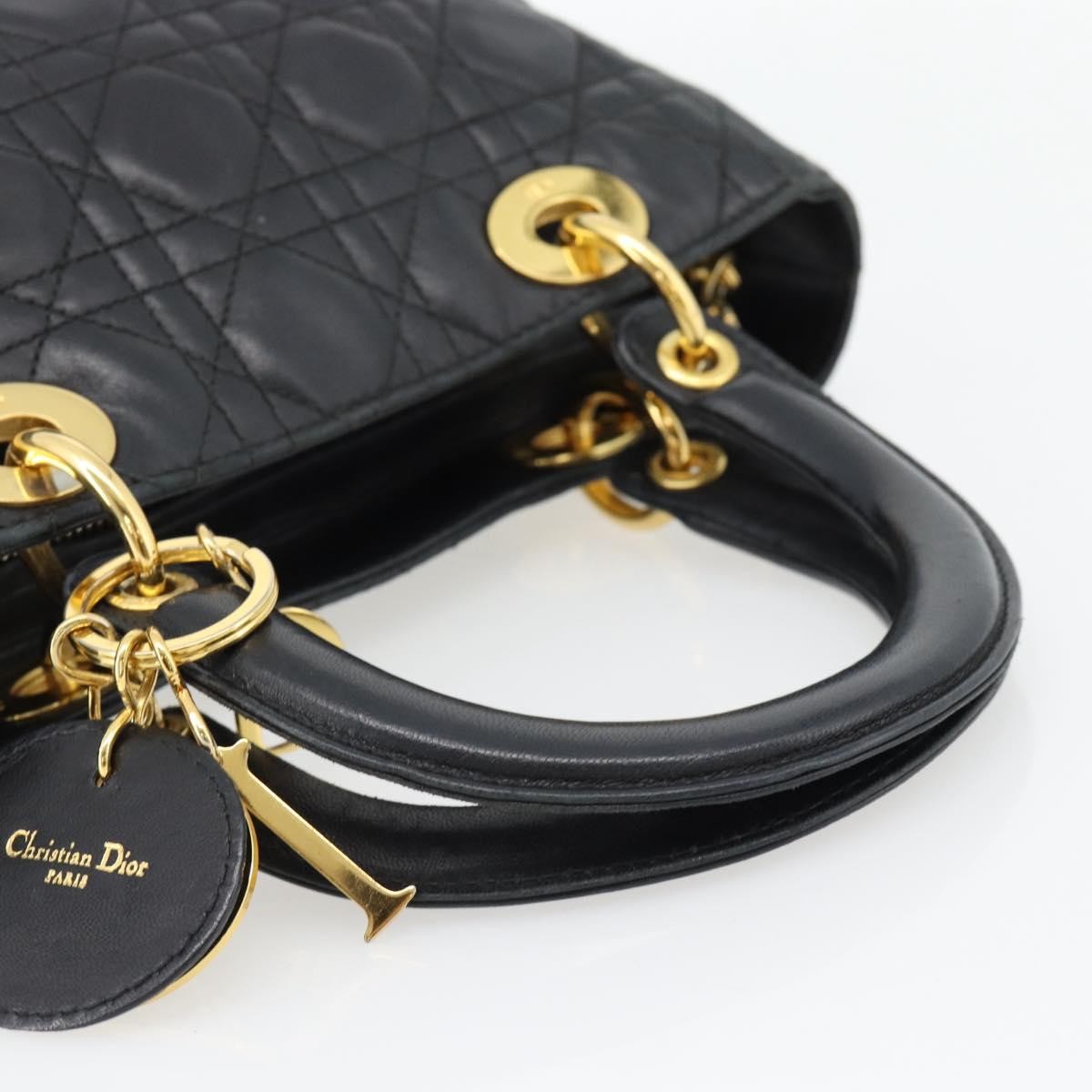 Christian Dior Lady Dior Bag Leather, Black, Leather, Handbag