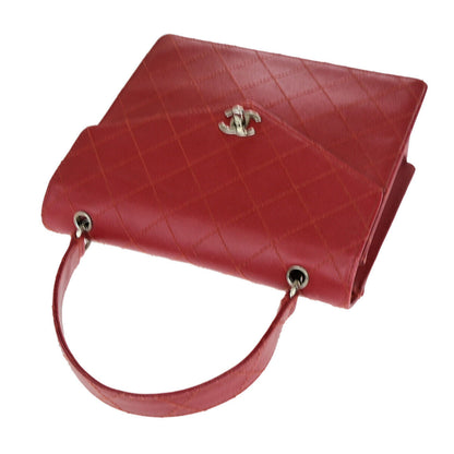 Chanel Vintage CC Flap Top Handle Calfskin Leather, RED, CALFSKIN, Handbag