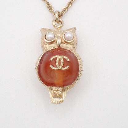 Chanel Owl Pendant Necklace Gold Plated, Gold, Gold Plated, Necklace