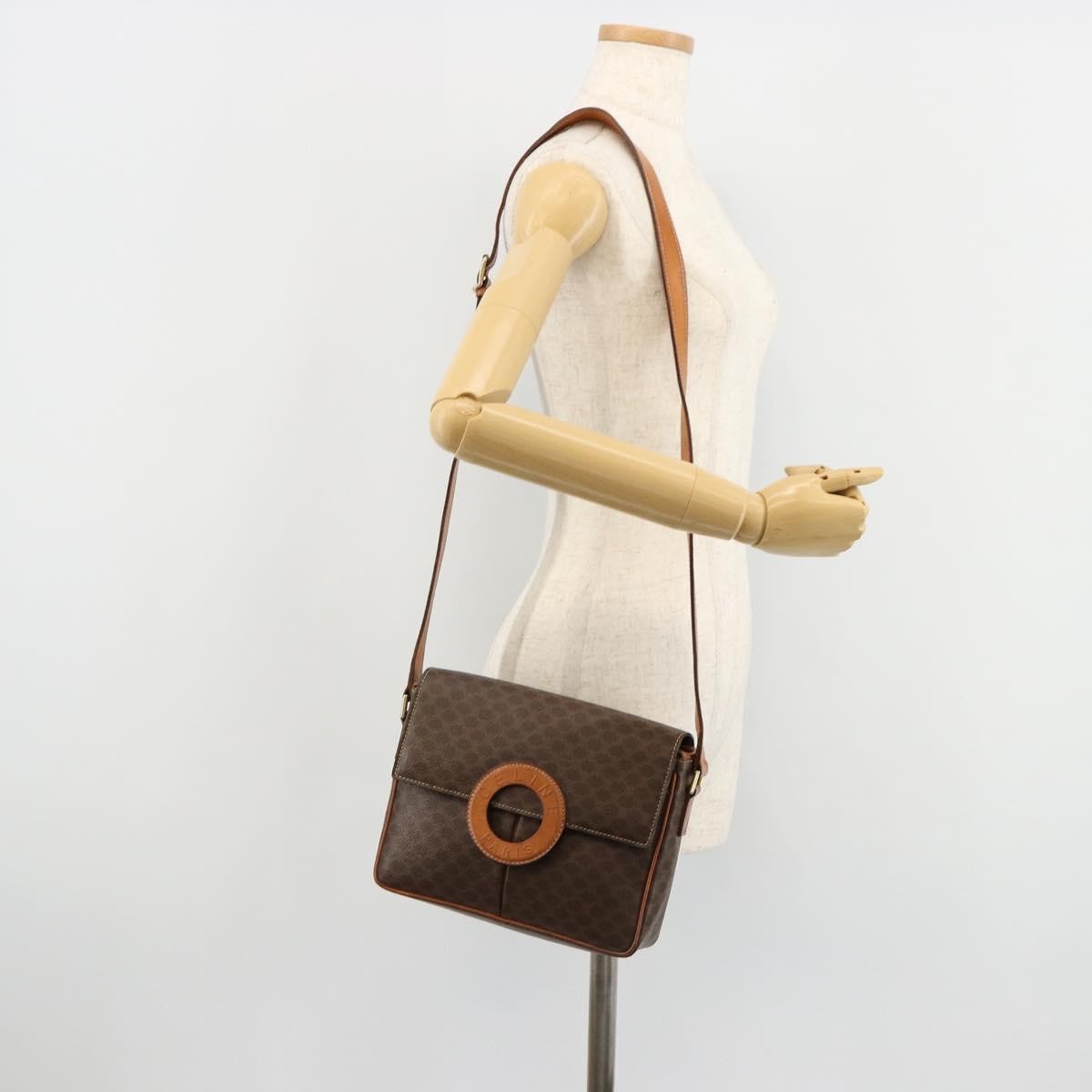 Celine Vintage Macadam Circle Logo Shoulder Bag Canvas and Leather, Brown, Canvas, Shoulder Bag