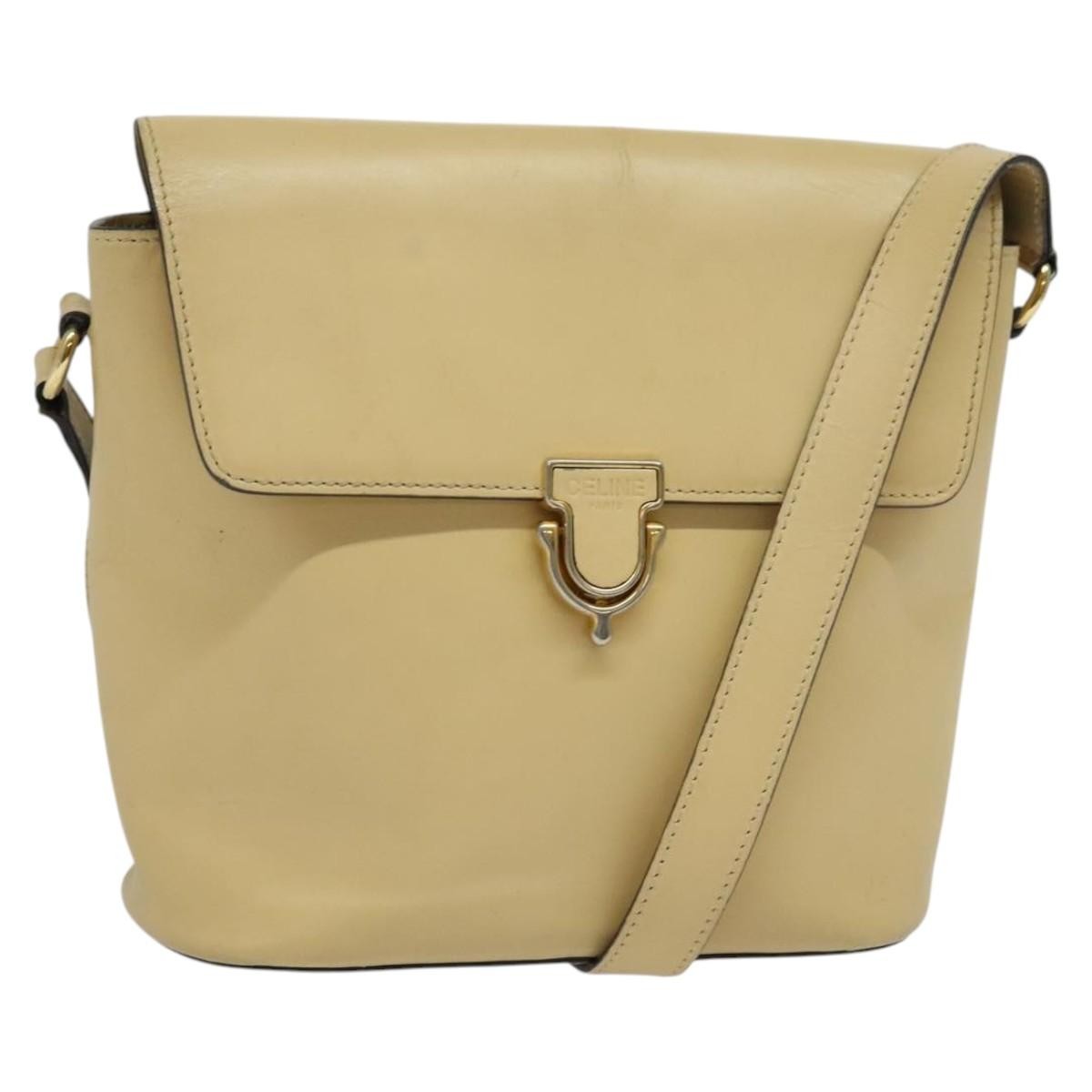 Celine Shoulder Bag Leather, BEIGE, LEATHER, Shoulder bag