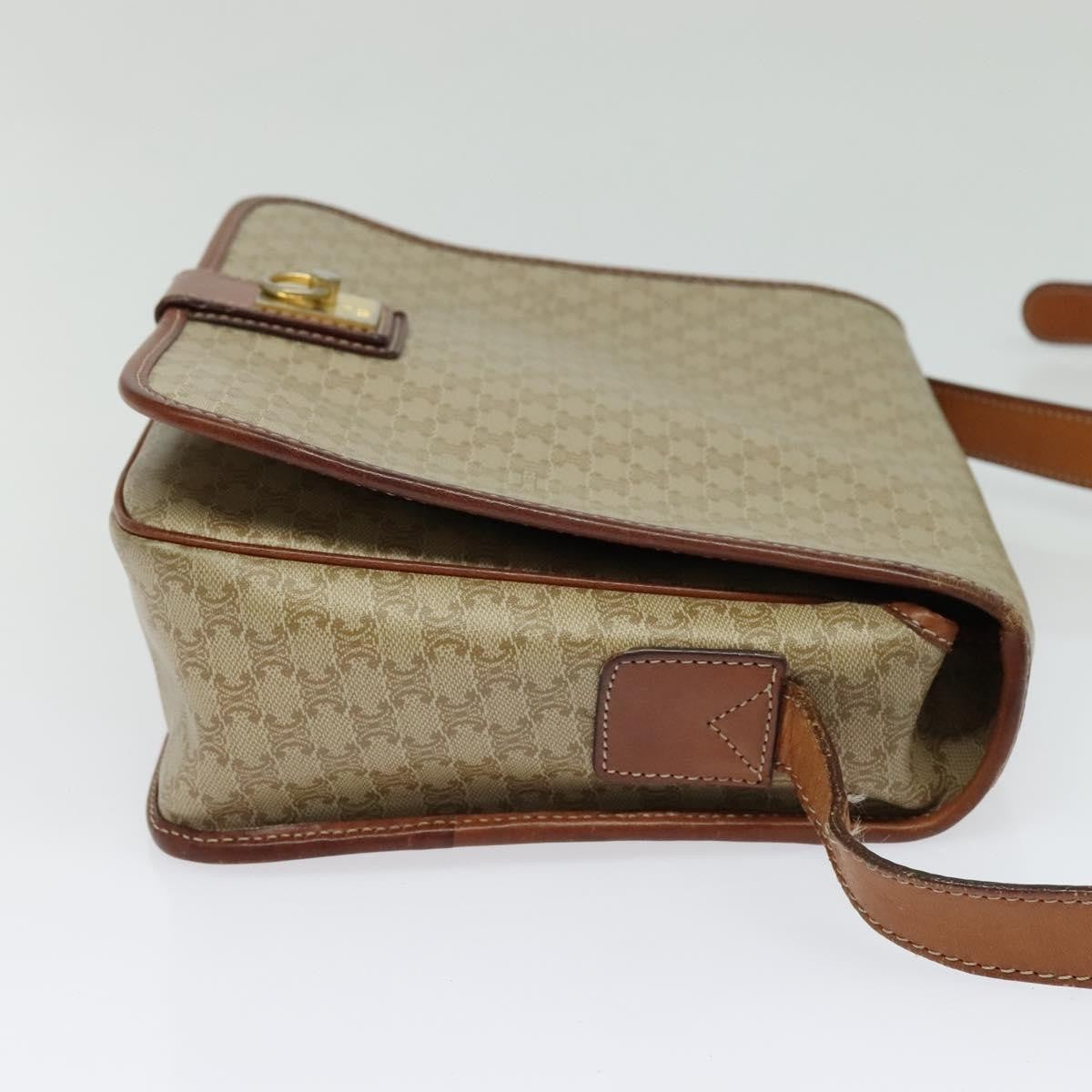 Celine Vintage Macadam Shoulder Bag Canvas and Leather, BEIGE, CANVAS, Shoulder bag