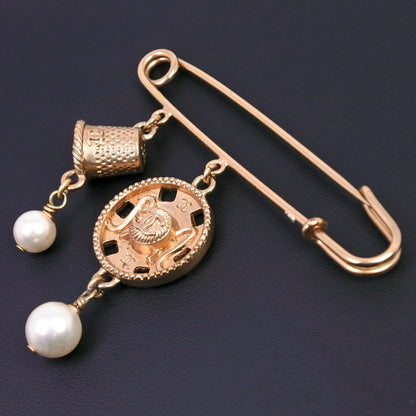 Chanel CC Coco Brooch Metal with Faux Pearls and Crystals, GOLD, GOLD_PLATED, Brooch