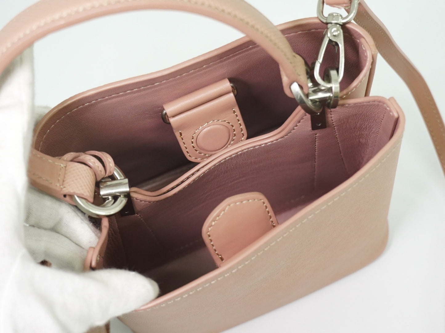 Prada Panier Bucket Bag Saffiano Leather, BEIGE, LEATHER, Crossbody bag