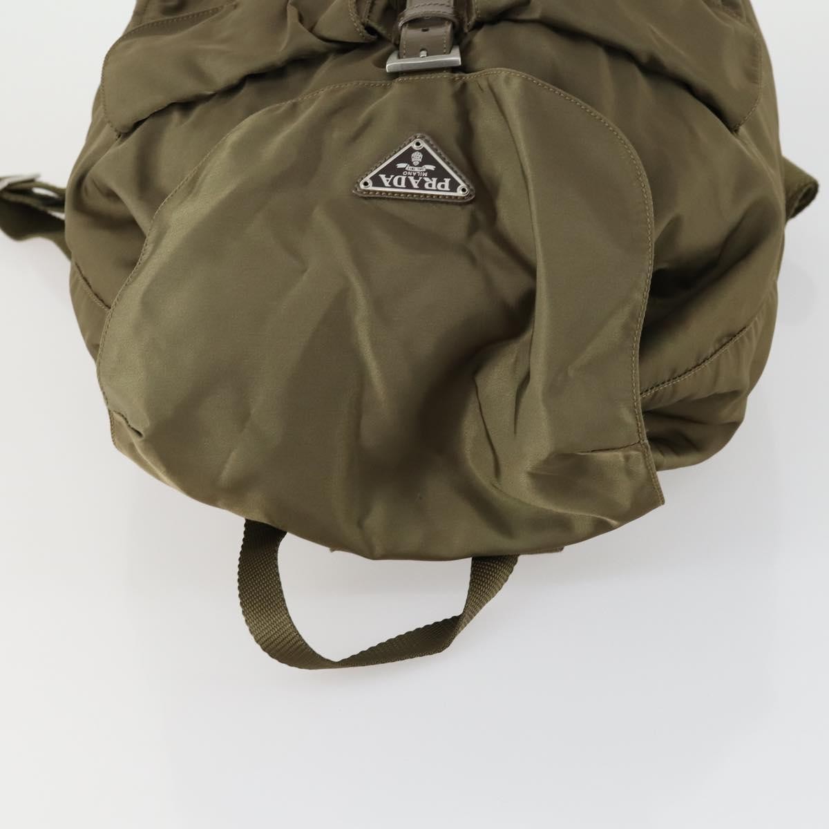 Prada Vela Double Front Pocket Backpack Tessuto with Saffiano Leather, KHAKI, NYLON, Backpack