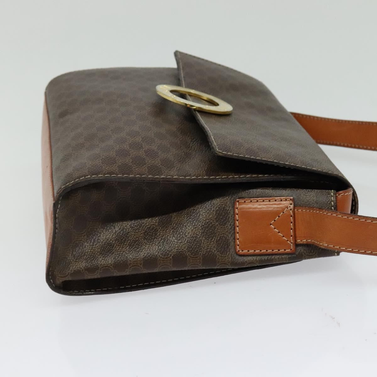 Celine Vintage Macadam Circle Logo Shoulder Bag Canvas and Leather, BROWN, CANVAS, Shoulder bag