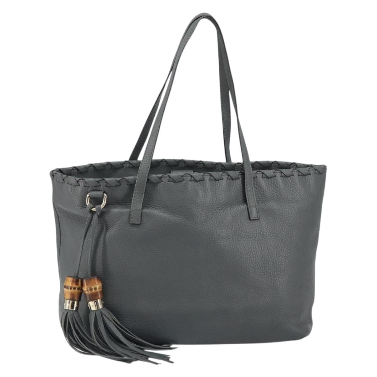 Gucci Bamboo Tassel Tote Leather, GRAY, LEATHER, Tote bag