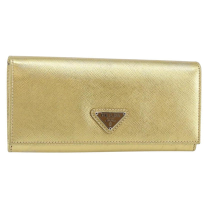 Prada Continental Wallet Saffiano Leather, GOLD, LEATHER, Wallets