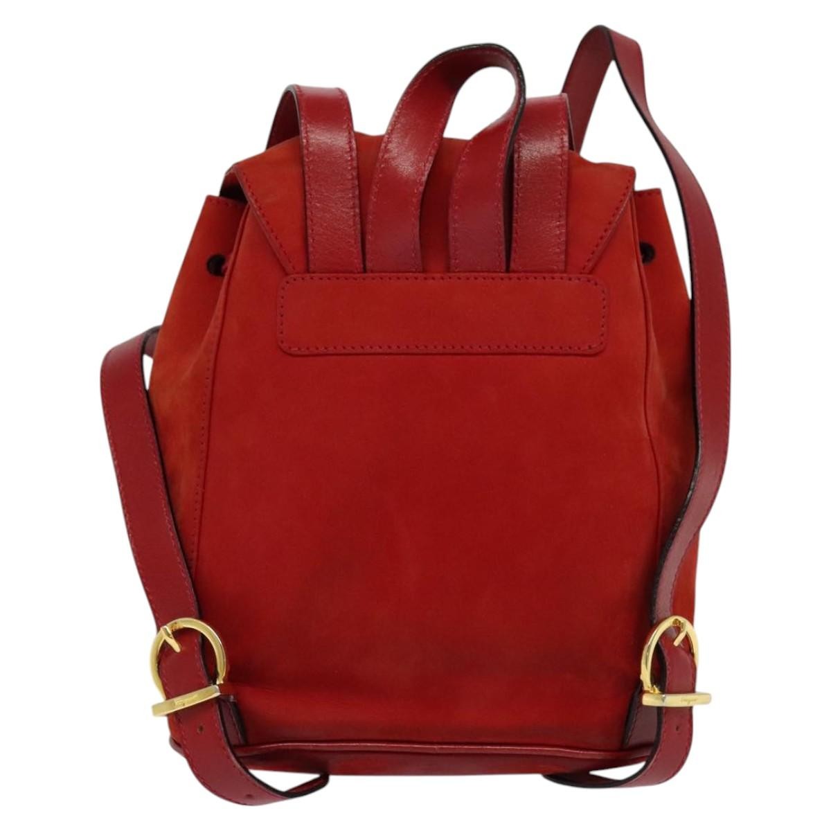 Salvatore Ferragamo Gancini Backpack Suede, RED, SUEDE, Backpack