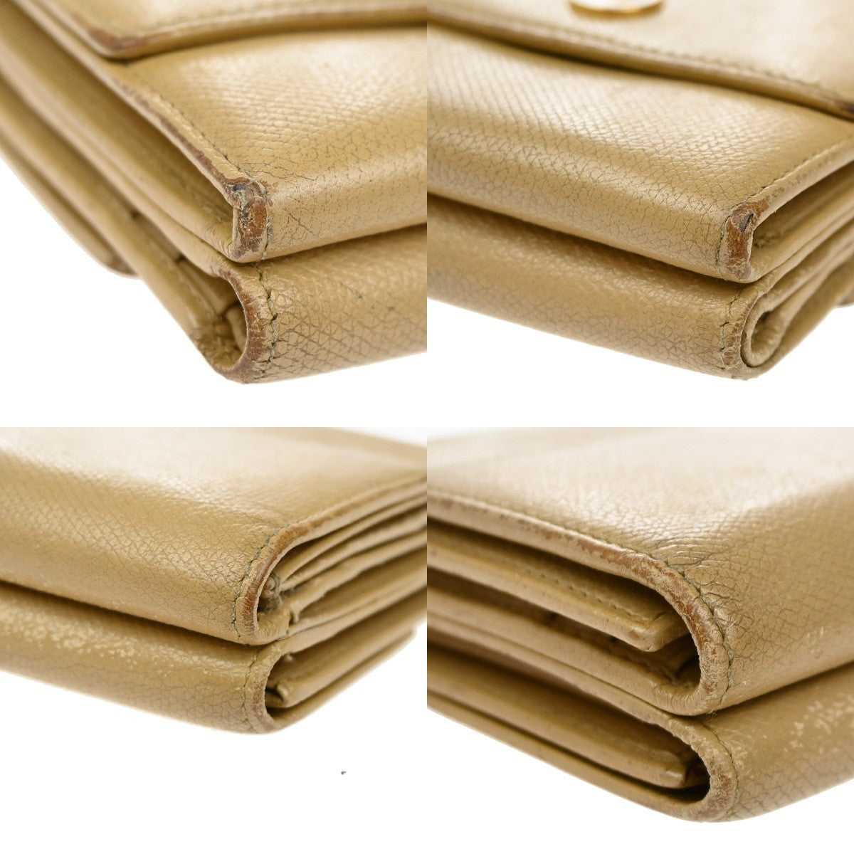 Chanel CC Trifold Flap Wallet Leather, BEIGE, LEATHER, Wallets