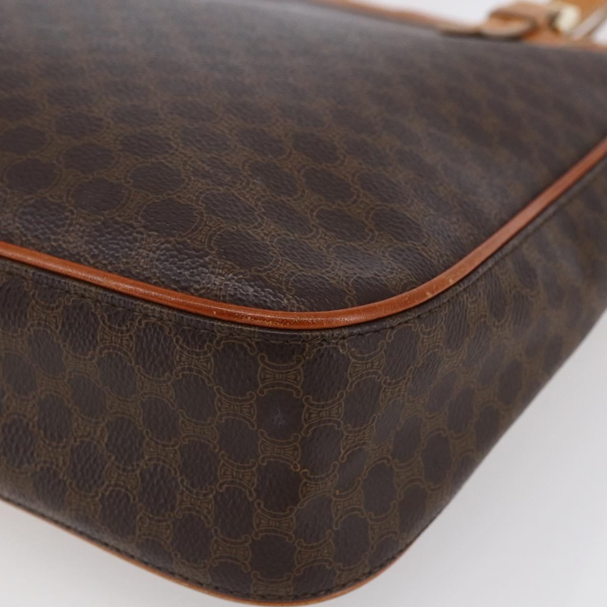 Celine Vintage Macadam Handbag Canvas and Leather, BROWN, CANVAS, Handbag