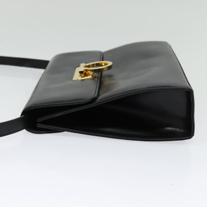 Salvatore Ferragamo Gancini Shoulder Bag Leather, BLACK, LEATHER, Shoulder bag
