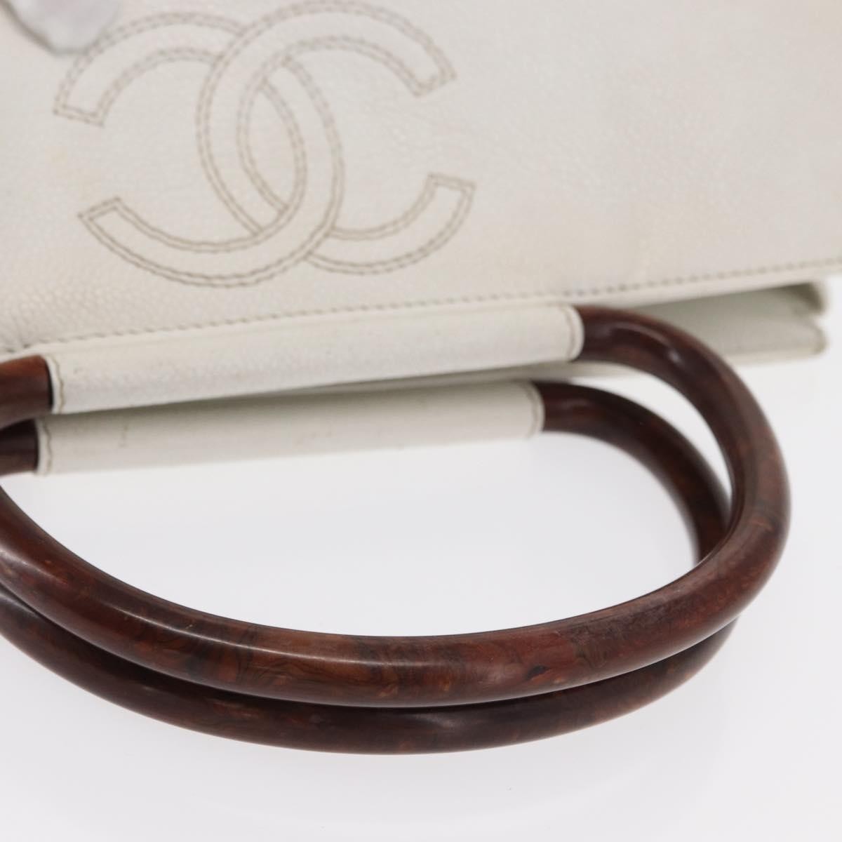 Chanel Vintage Wooden Ring Tote Caviar, WHITE, LEATHER, Tote bag