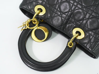 Christian Dior Lady cannage Matelassé, BLACK, LEATHER, Handbag