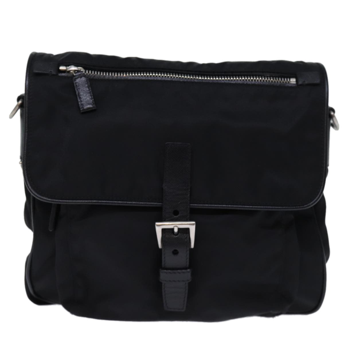 Prada Buckle Messenger Bag Tessuto, BLACK, NYLON, Shoulder bag
