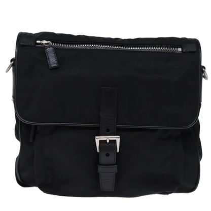 Prada Buckle Messenger Bag Tessuto, BLACK, NYLON, Shoulder bag