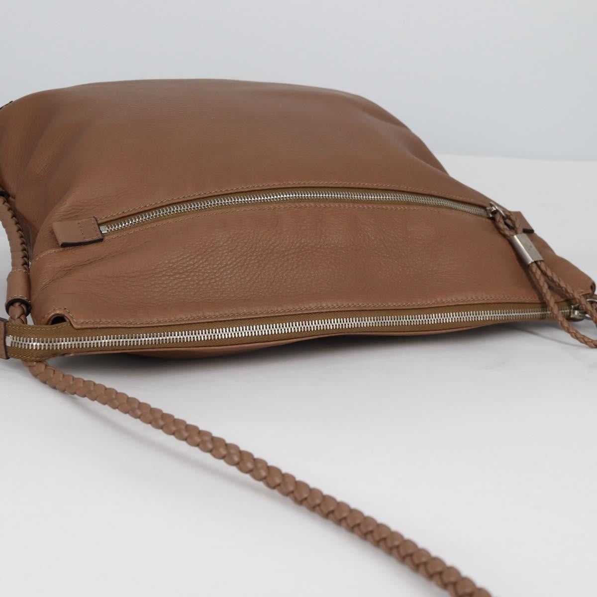Gucci Braided Strap Zip Messenger Leather, BROWN, LEATHER, Shoulder bag