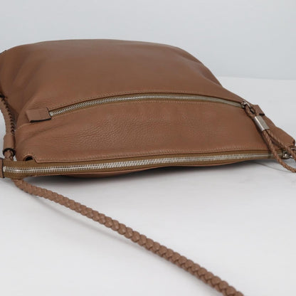 Gucci Braided Strap Zip Messenger Leather, BROWN, LEATHER, Shoulder bag