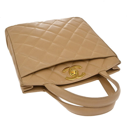Chanel Vintage CC Lock Pocket Tote Quilted Caviar, BEIGE, LEATHER, Handbag