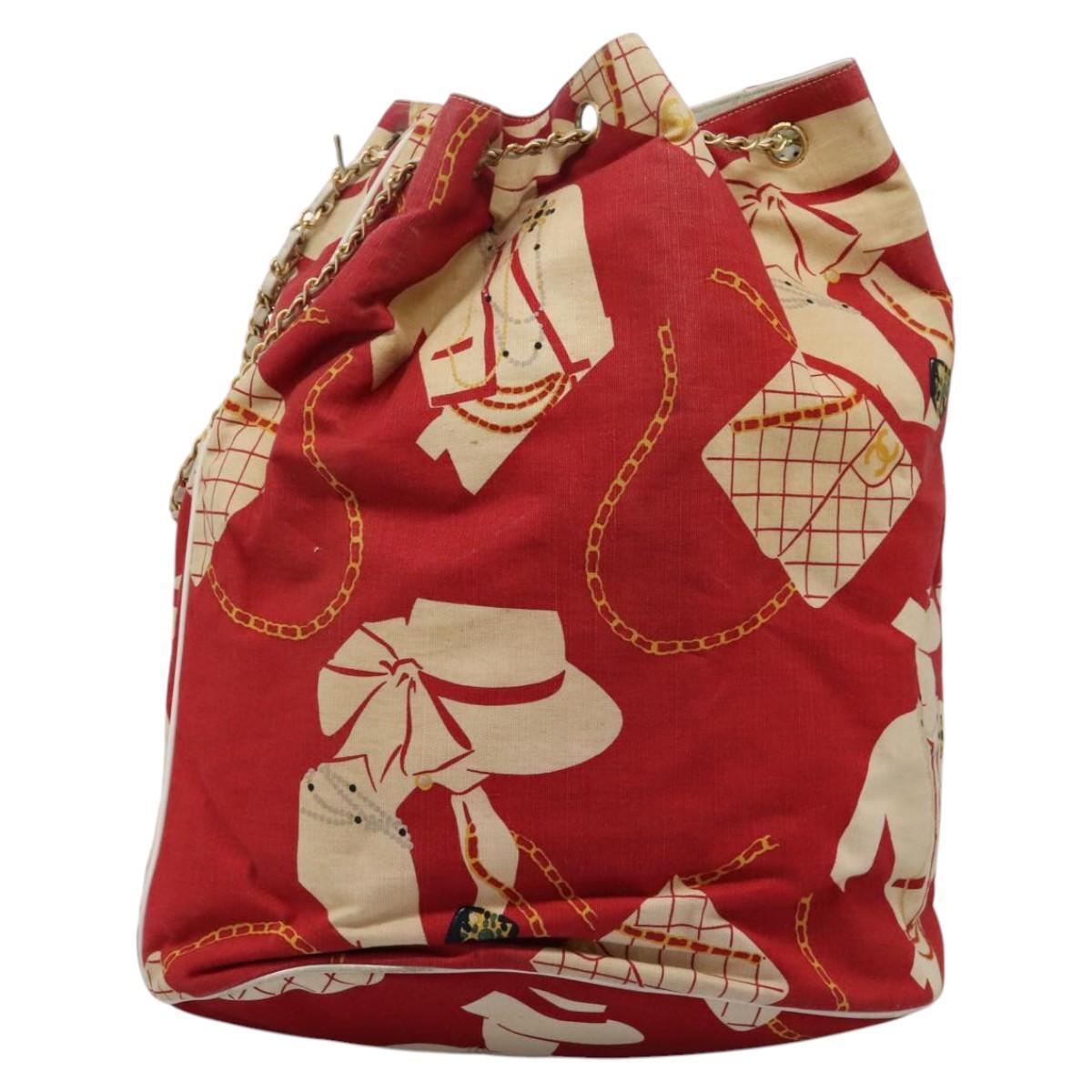 Chanel Chain Shoulder Bag Canvas, RED, CANVAS, Shoulder bag