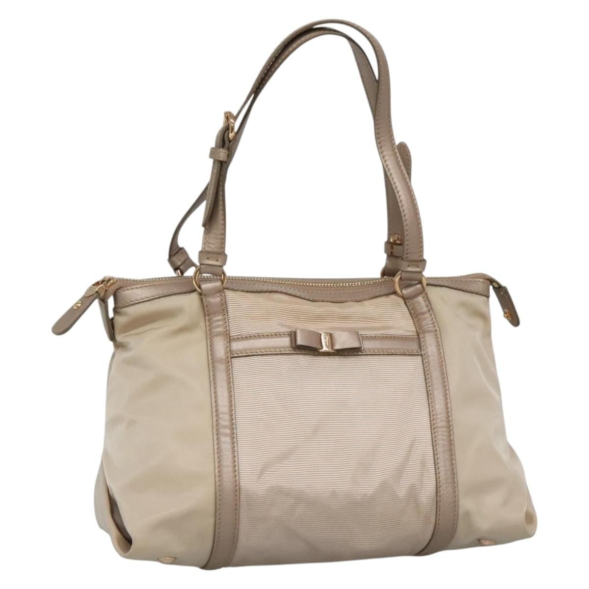 Salvatore Ferragamo Vala Handbag Nylon, BEIGE, NYLON, Handbag