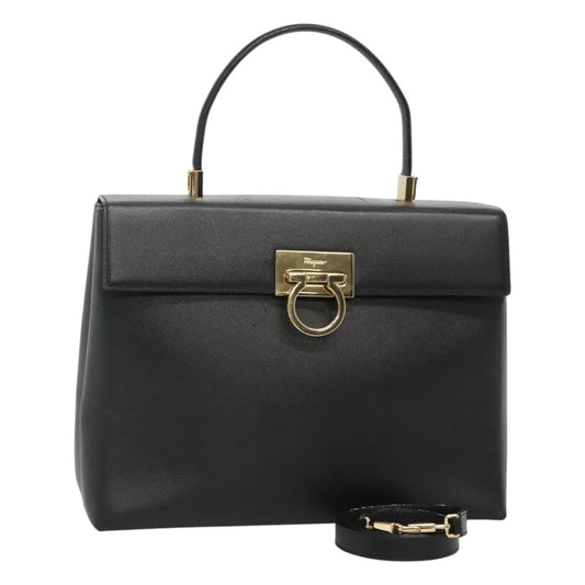 Salvatore Ferragamo Gancini Convertible Top Handle Bag Leather, BLACK, LEATHER, Handbag