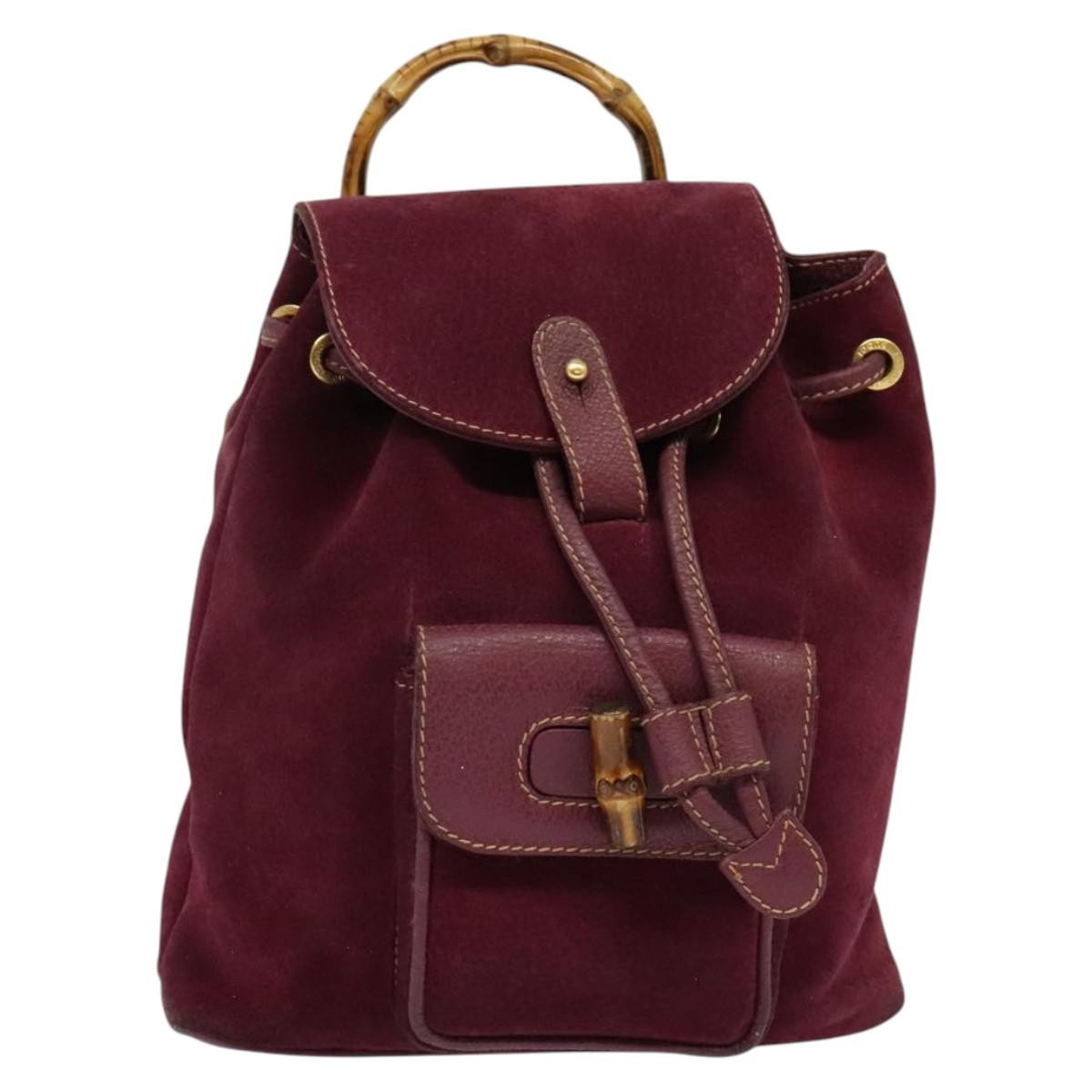 Gucci Vintage Bamboo Backpack Suede, PURPLE, SUEDE, Backpack