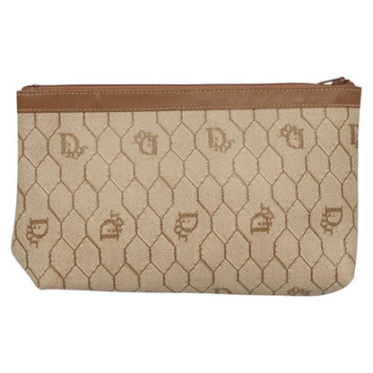 Christian Dior Vintage Honeycomb Zip Pouch Coated Canvas, BEIGE, PVC, Clutche & pouche