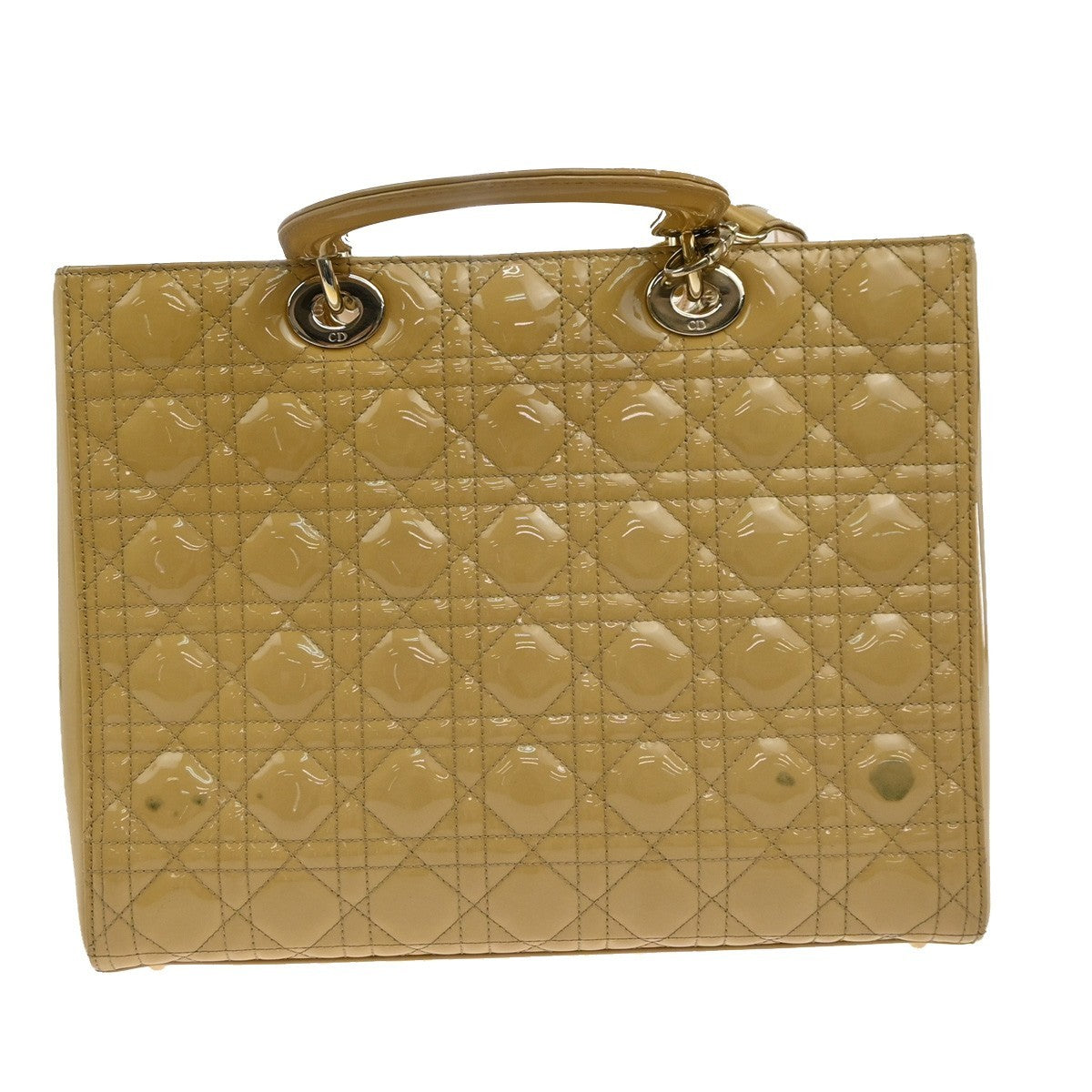 Christian Dior Lady Dior Bag Cannage Quilt Patent, Yellow, Patent Leather, Handbag