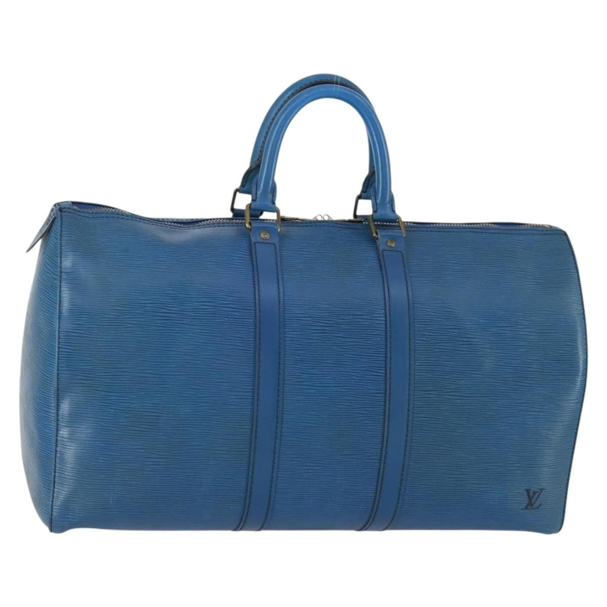 Louis Vuitton Keepall Bag Epi Leather, BLUE, LEATHER, Travel bag