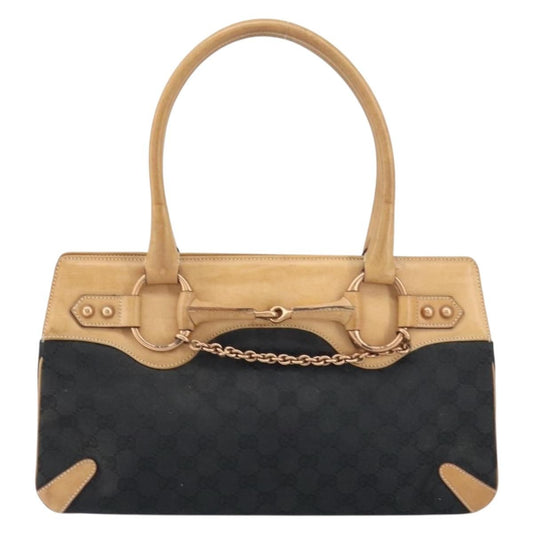 Gucci Horsebit Bracket Tote GG Canvas, BLACK, CANVAS, Tote bag
