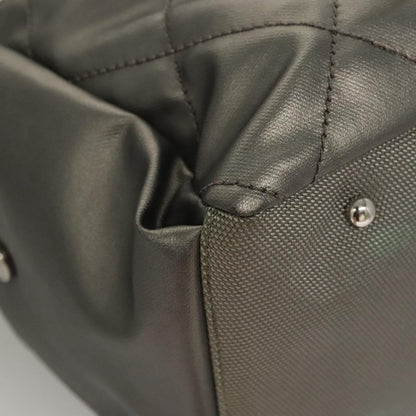 Chanel Biarritz Hobo Quilted Coated Canvas, SILVER, CANVAS, Shoulder bag