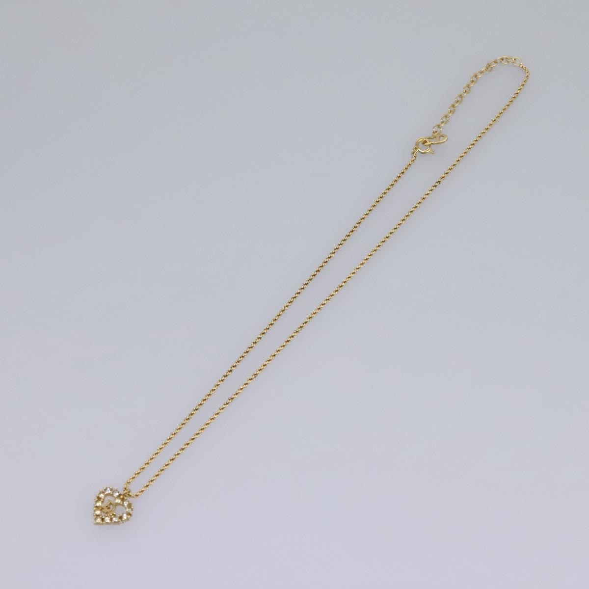 Christian Dior Logo Heart Pendant Necklace Metal with Crystal, GOLD, METAL, Necklace