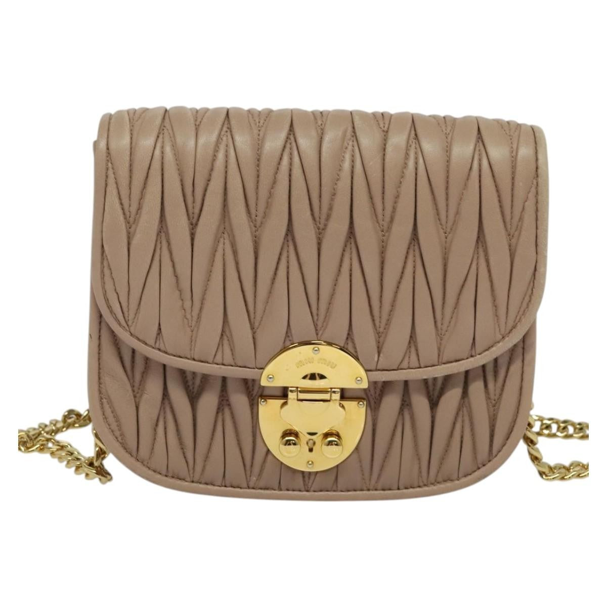 Miu Miu Chain Flap Crossbody Bag Matelasse Leather, BEIGE, LEATHER, Crossbody bag
