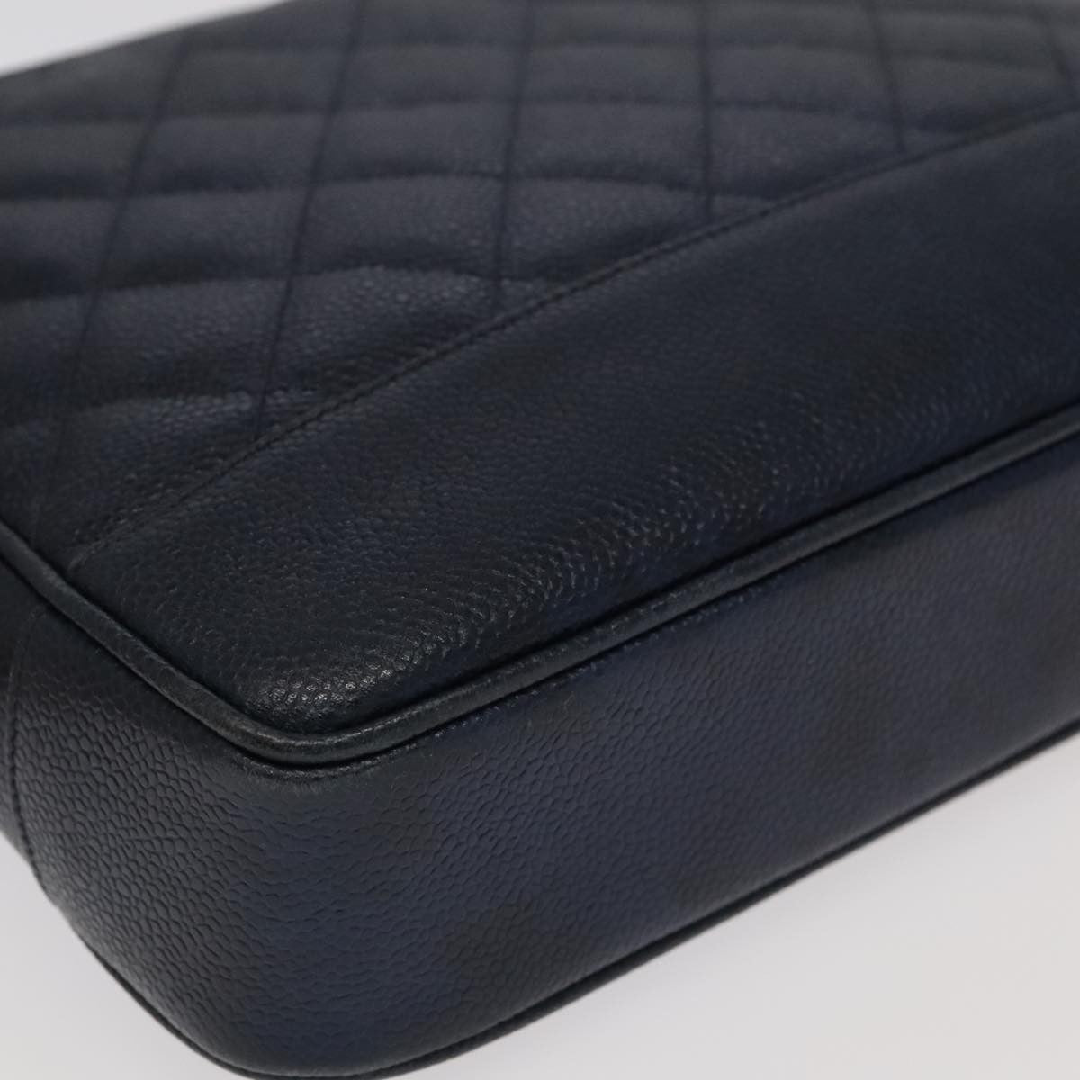 Chanel Vintage Stitched CC Shoulder Bag Caviar, NAVY, LEATHER, Shoulder bag