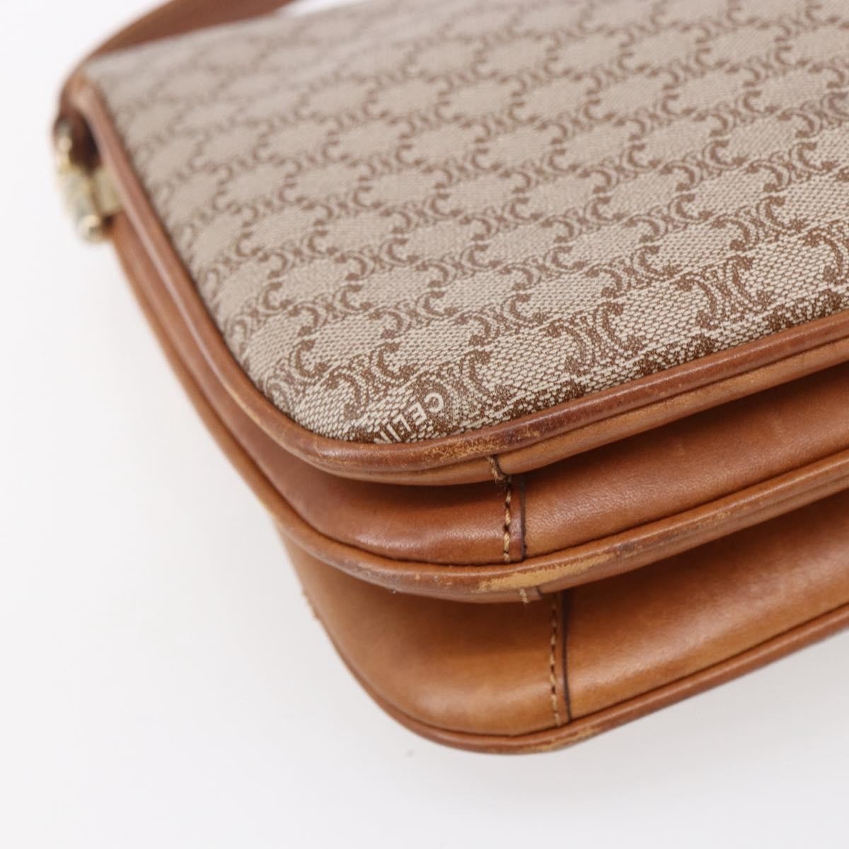 Celine Vintage Macadam Shoulder Bag Canvas and Leather, BEIGE, CANVAS, Shoulder bag