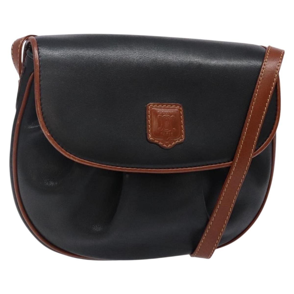 Celine Vintage Triomphe Shoulder Bag Leather, BLACK, LEATHER, Shoulder bag