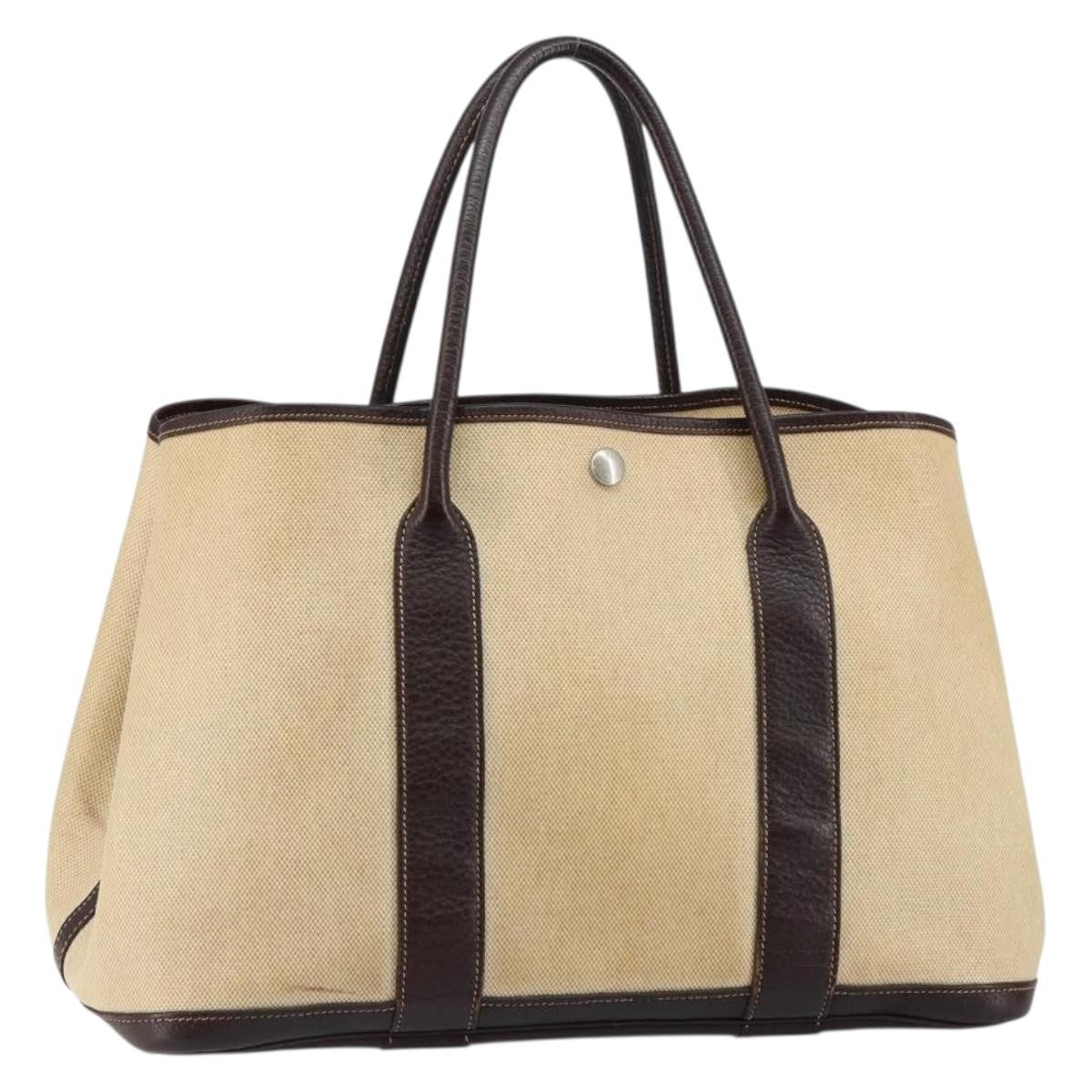 Hermes Garden Party Tote Canvas and Leather, BEIGE, CANVAS, Tote bag
