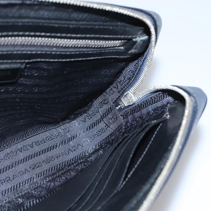 Prada Zip Pochette Saffiano Leather, NAVY, LEATHER, Clutche & pouche