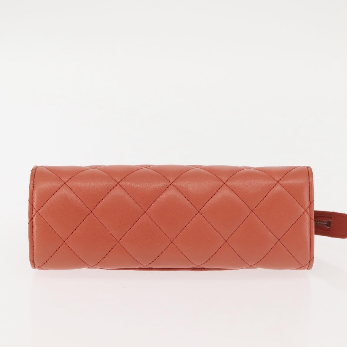 Chanel Classic Double Pocket Zip Pouch Quilted Lambskin, ORANGE, LEATHER, Clutche & pouche