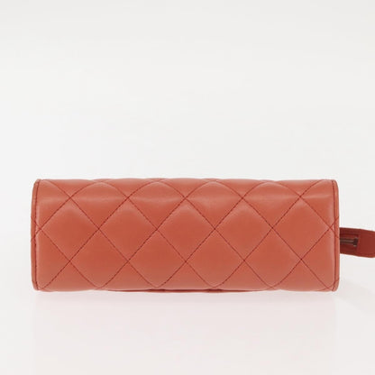 Chanel Classic Double Pocket Zip Pouch Quilted Lambskin, ORANGE, LEATHER, Clutche & pouche