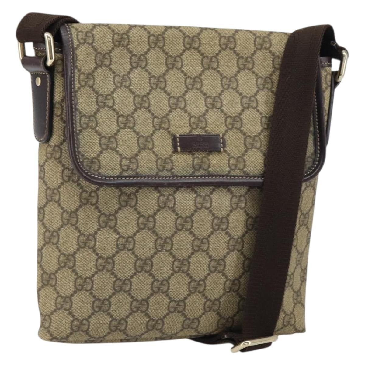 Gucci Flap Messenger GG Coated Canvas, BEIGE, PVC, Shoulder bag