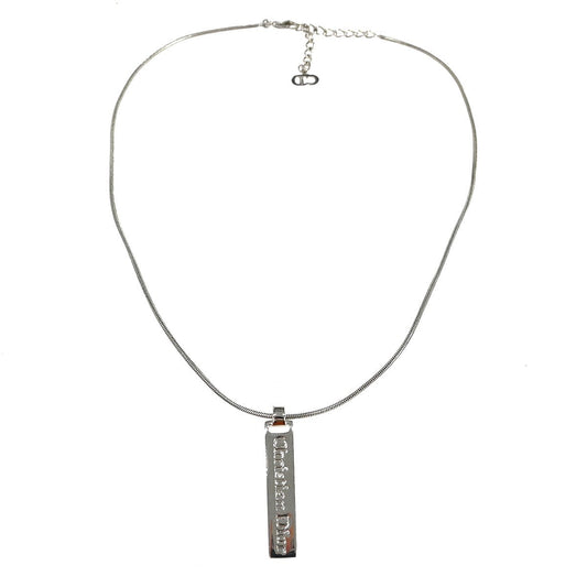 Christian Dior Vintage Dior Logo Necklace Metal, Silver, Silver Plated, Necklace