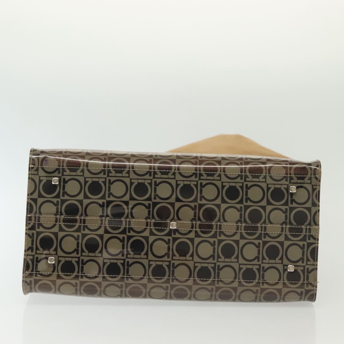 Salvatore Ferragamo Gancini Tote Vinyl, BROWN, SYNTHETIC, Tote bag