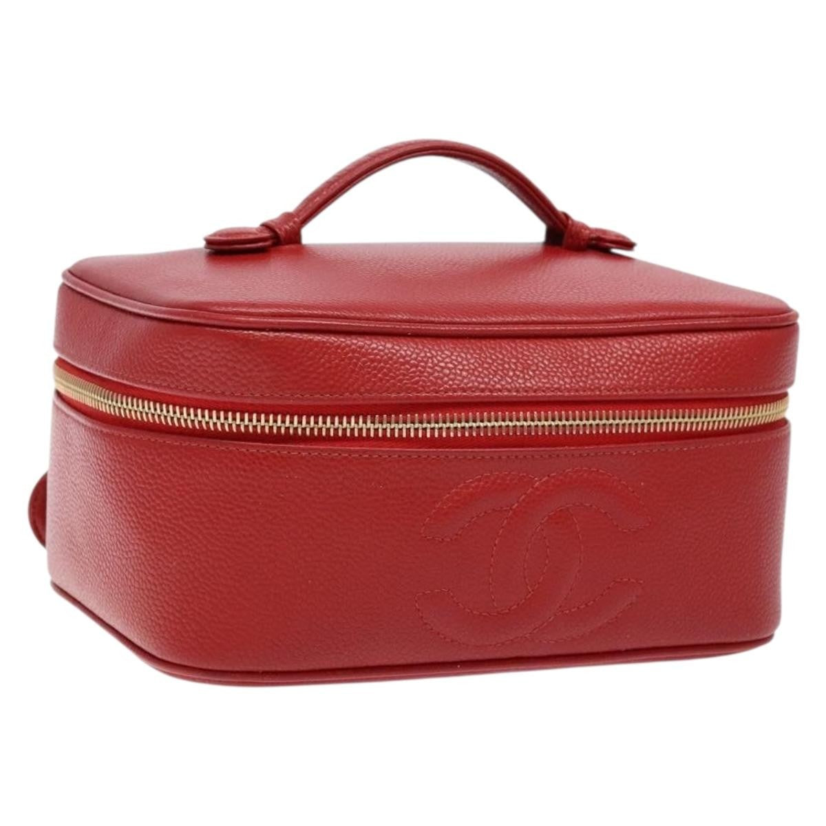 Chanel Vintage Timeless Zip Around Vanity Case Caviar, RED, CALFSKIN, Handbag
