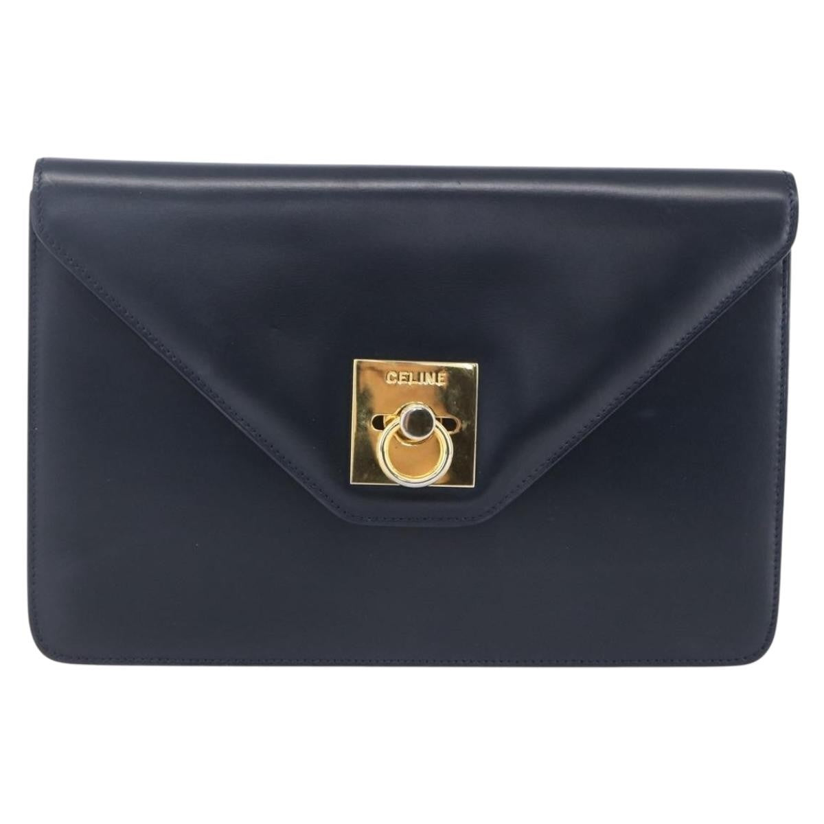 Celine Clutch Bag Leather, NAVY, LEATHER, Clutche & pouche