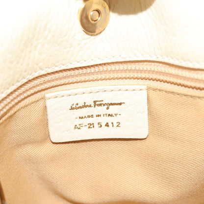 Salvatore Ferragamo Gancini Shoulder Bag Leather, WHITE, LEATHER, Shoulder bag