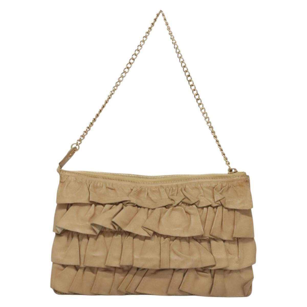 Chanel Ruffle Chain Pochette Lambskin, BEIGE, LEATHER, Clutche & pouche