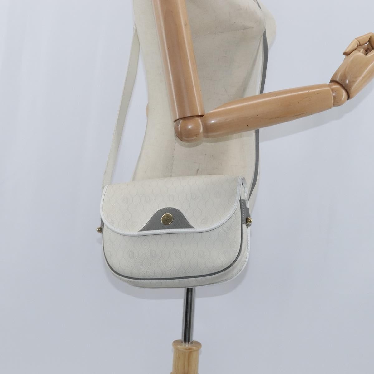 Christian Dior Vintage Honeycomb Flap Crossbody Bag Canvas and Leather, WHITE, CANVAS, Shoulder bag